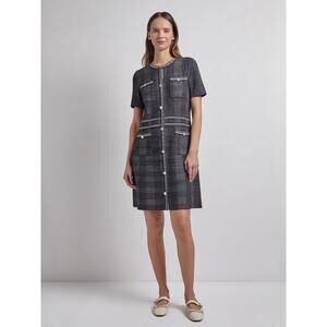 Misook Bold Plaid Tweed Knit Sheath Dress Contemporary Professional Size Medium